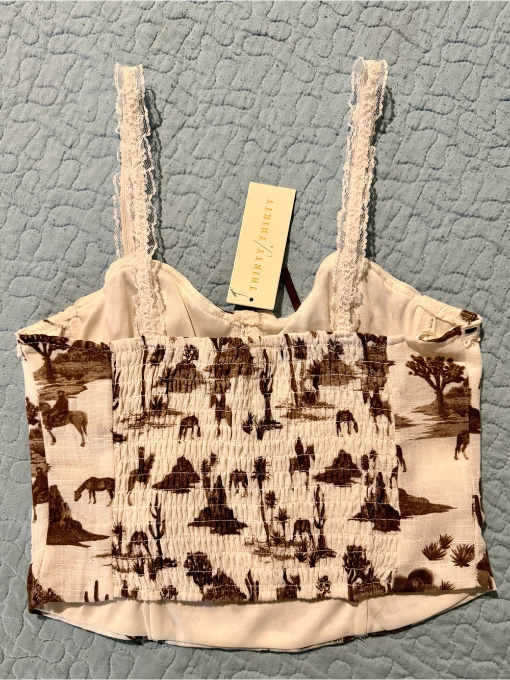 Thirty Thirty Desert-Print Lace-Trim Camisole in Cream and Brown - Picture 2 of 2